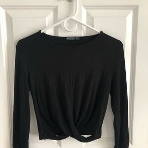 Stradivarius Black Twist Front Long Sleeve Top